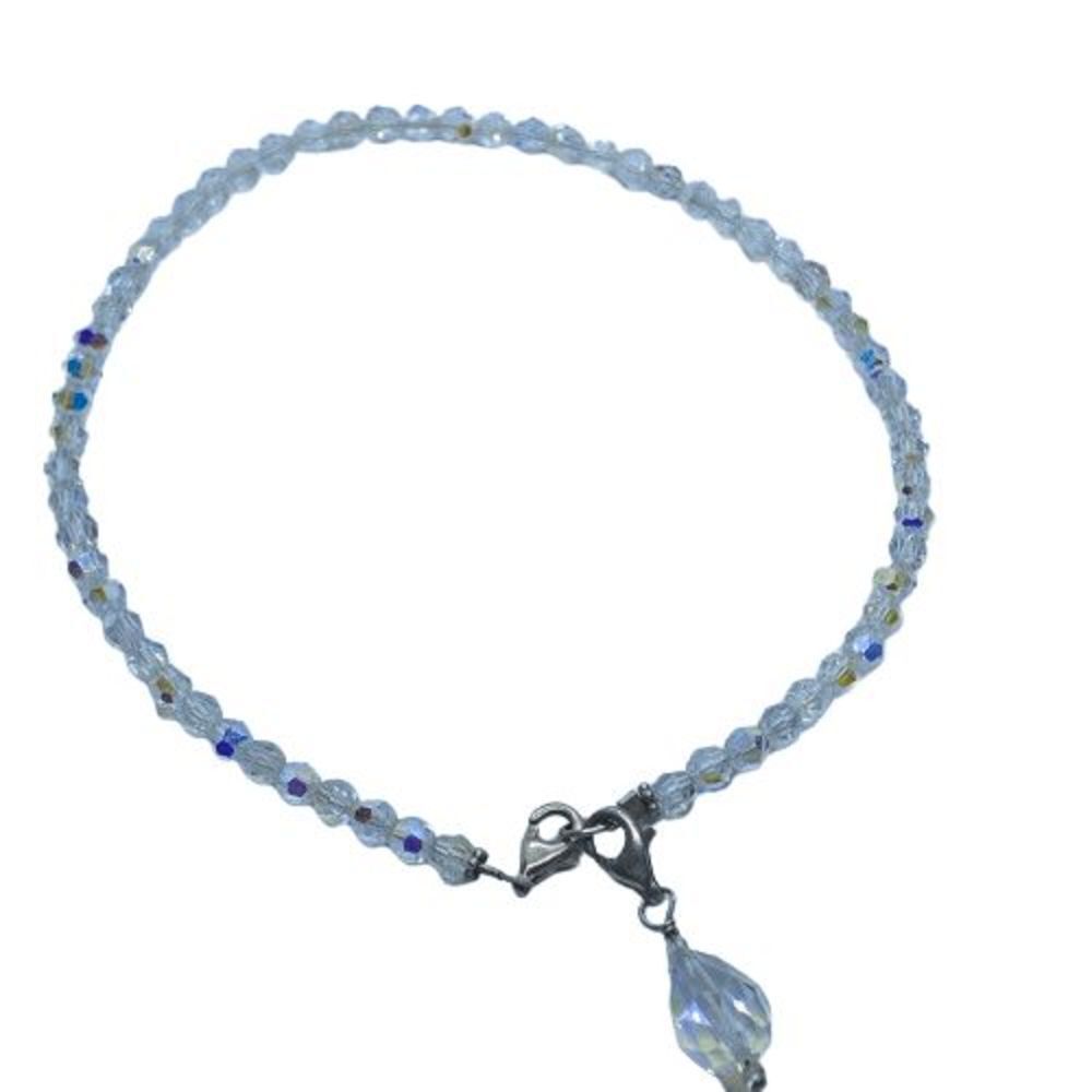 Dainty 10" Crystal Beaded Anklet w/ Sterling Silver Clasp & Removeable Dangle